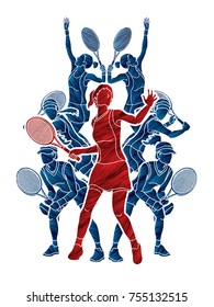 Jugadores de tenis , Actividad femenina diseñada usando un vector gráfico de brochas.