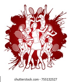 Tennis players , Women action designed on splash ink background graphic vector.