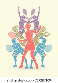 Tennis players , Women action designed using colorful graphic vector.