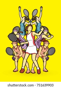 Tennis players , Women action graphic vector.