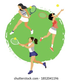 TENNIS PLAYERS -  WOMEN. Vector illustration