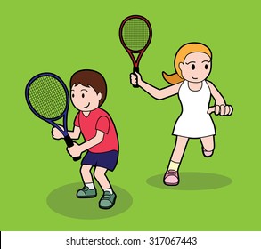 Tennis Pose Stroke Cartoon Vector Illustration 1
