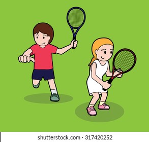 Tennis Pose Cartoon Vector Illustration 3: Stock-Vektorgrafik