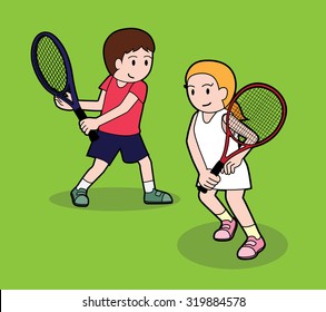 Tennis Pose Stroke Cartoon Vector Illustration 5