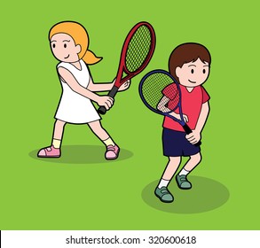 Tennis Pose Stroke Cartoon Vector Illustration 