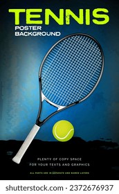 Tennis poster background with racket, ball and sample text in separate layer - vector illustration