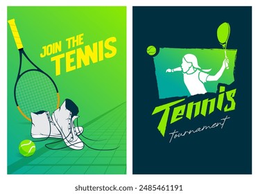 póster de tenis, volante, campeonato, juego, copa, entrenamiento, club de tenis, póster de Vector con la Imagen de una pista, raqueta de balón y tenis, fondo, logotipo, publicidad