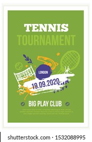 Tennis Poster in grunge style, modern flyer, Tournament template, game layout