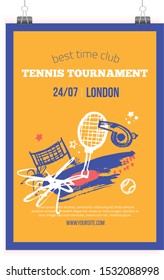 Tennis Poster in grunge style, modern flyer, Tournament template, game layout