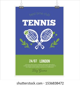 Tennis Poster in grunge style, modern flyer, Tournament template, game layout