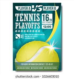 Tennis Poster Vector. Design For Sport Bar Promotion. Tennis Ball. A4 Size. Modern Championship Tournament. Game Illustration