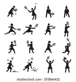 Tennis postures female icon set