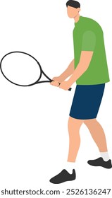 Tennis Professional Player Character on White Background. Flat Vector Illustration