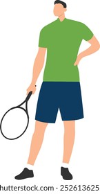Tennis Professional Player Character on White Background. Flat Vector Illustration