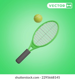 tennis racket 3D vector icon set, on a green background