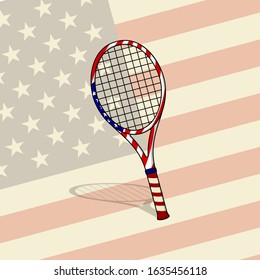 Tennis Racket with American Flag Design, vector Illustration