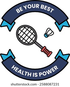 A tennis racket and a badminton racket are shown in the center in the style of sign illustrations