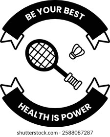 A tennis racket and a badminton racket are shown in the center in the style of sign illustrations