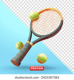 Tennis racket and tennis ball. 3d vector, suitable for sports and design elements