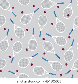 Tennis Racket ball badminton vector seamless pattern isolated wallpaper background Gray