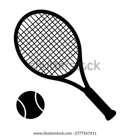 Tennis racket and ball in black and white vector style