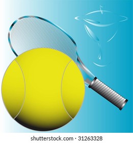 tennis racket, ball and cup