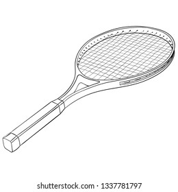 Tennis racket with a ball. Flat black hand drawn icon. Vector illustration isolated on white background