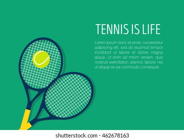 Tennis racket and ball. Flat poster. Vector illustration.