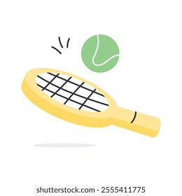 Tennis racket and ball, hand drawn icon in modern style