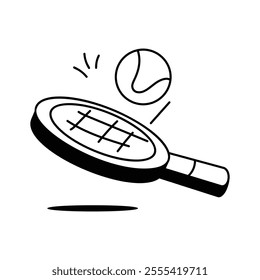 Tennis racket and ball, hand drawn icon in modern style