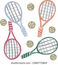 Tennis racket and ball hand drawn sport watercolor illustration