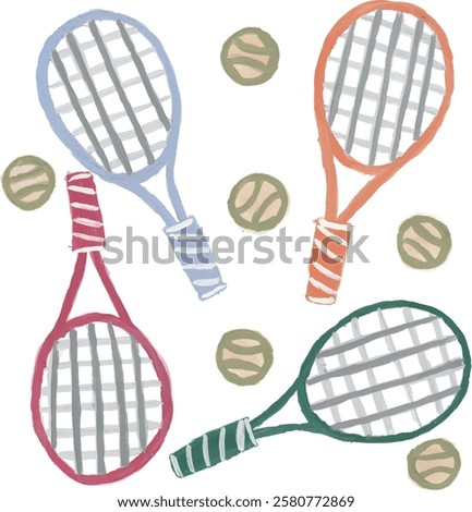 Tennis racket and ball hand drawn sport watercolor illustration