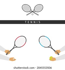 Tennis racket and ball in hand. Sports lifestyle concept. Man playing a sports game. Vector illustration in modern flat style. EPS 10.