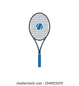 Raqueta de tenis e ícono de bola. EPS vectoriales de estilo plano.