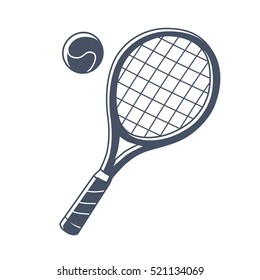 Tennis racket and ball icon isolated.