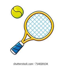 Tennis racket and ball icon isolated