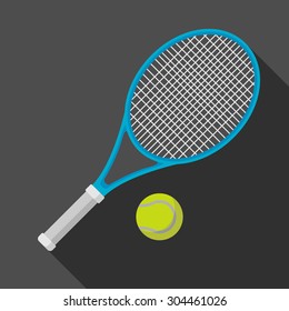 tennis racket and ball icon with long shadow. flat style vector illustration
