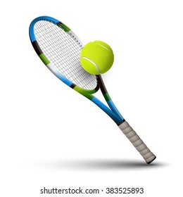 Tennis racket and ball isolated on white background. Vector design elements.