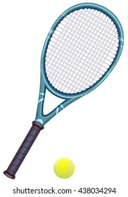 Tennis racket and ball. Isolated on white vector illustration