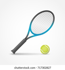 Tennis racket and ball isolated on white background. Vector illustration.