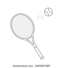 Icono de raqueta de tenis y línea de pelota. Actividad deportiva, juego, pasatiempo, estilo de vida. Ilustración vectorial