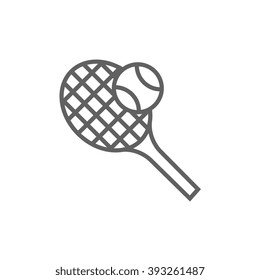 Tennis racket and ball line icon.