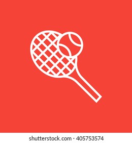 Tennis racket and ball line icon.
