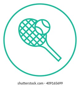 Tennis racket and ball line icon.