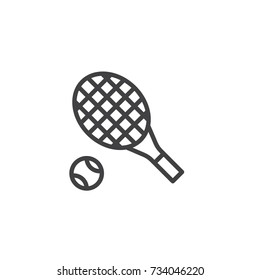 Tennis racket and ball line icon, outline vector sign, linear style pictogram isolated on white. Symbol, logo illustration. Editable stroke