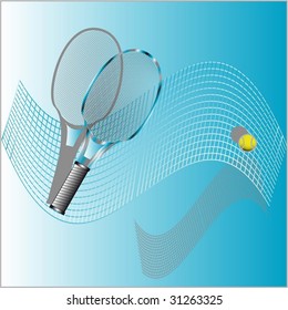 tennis racket, ball and net