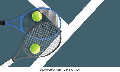 Raqueta de tenis y pelota en cancha azul, Ilustraciones de uso en eventos deportivos en línea, Ilustración Vector EPS 10