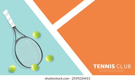 tennis racket and tennis ball on tennis court background, Illustrations for use in online sporting events , Illustration Vector EPS 10