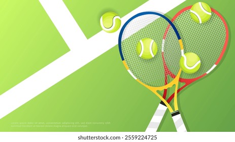 tennis racket and tennis ball on tennis court background, Illustrations for use in online sporting events , Illustration Vector EPS 10