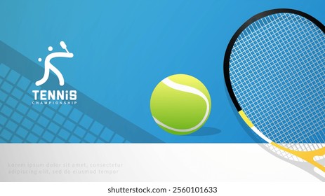 tennis racket and tennis ball on tennis court background, Illustrations for use in online sporting events , Illustration Vector EPS 10